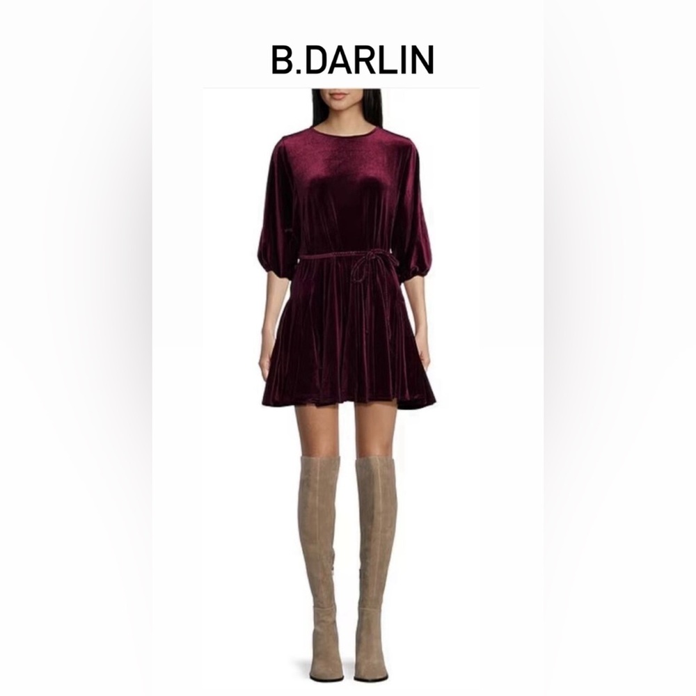 B. Darlin Velvet Short Dress in Burgundy , Size 13/14
